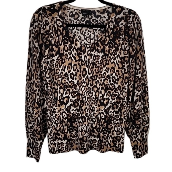 Talbots Soft Merino Animal Print V-neck Sweater - Picture 3 of 7